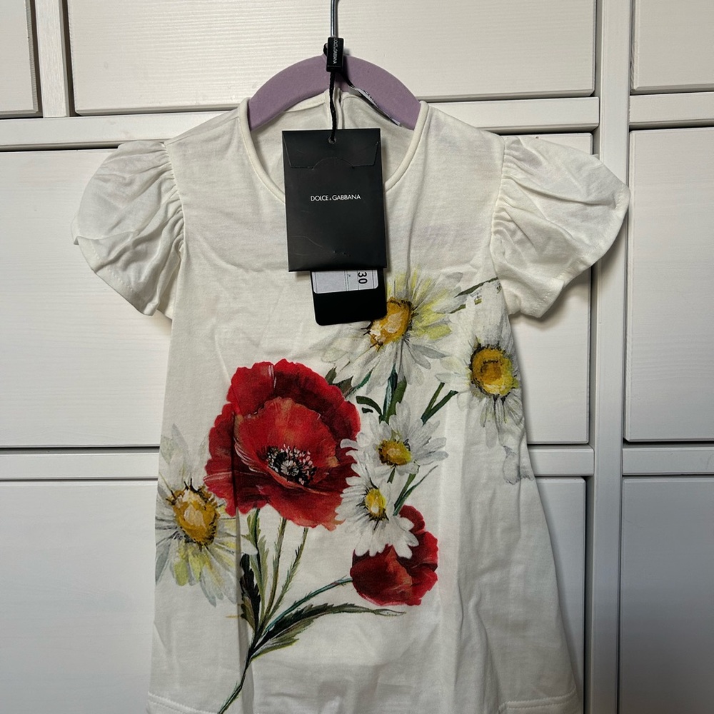 Dolce & Gabbana White Dress with Red and Yellow Floral Print